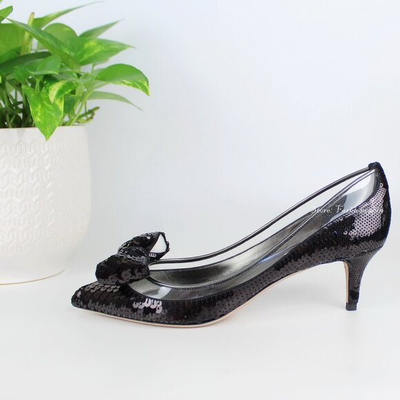 NEW Valentino Sequin Bow Pumps | Black Runway Heels – Party, Events, Date Night - Picture 7 of 16